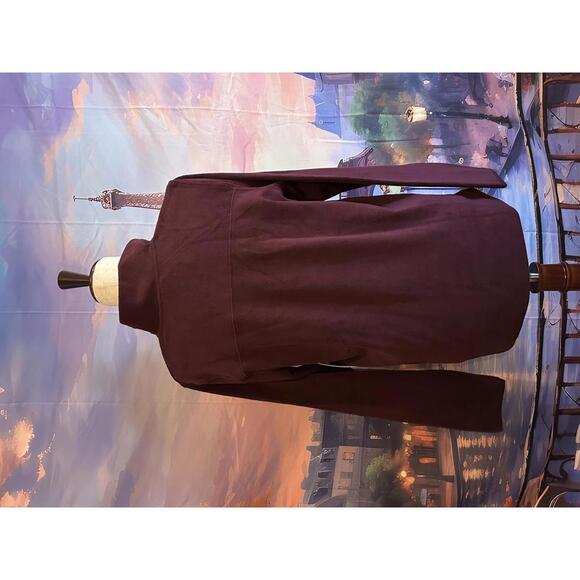 Women's Burgundy Fleece Pullover Jacket with Snap Collar - Picture 2 of 4